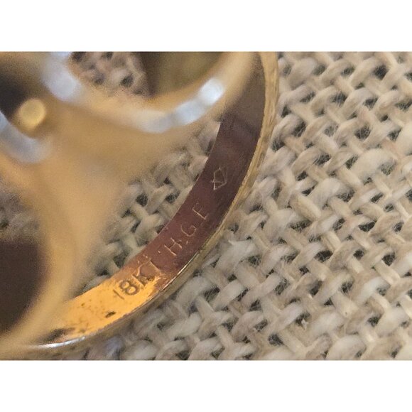 Vintage 18K Gold Electroplated Ring  Large Emerald Cut Green Glass Statement - Picture 9 of 11